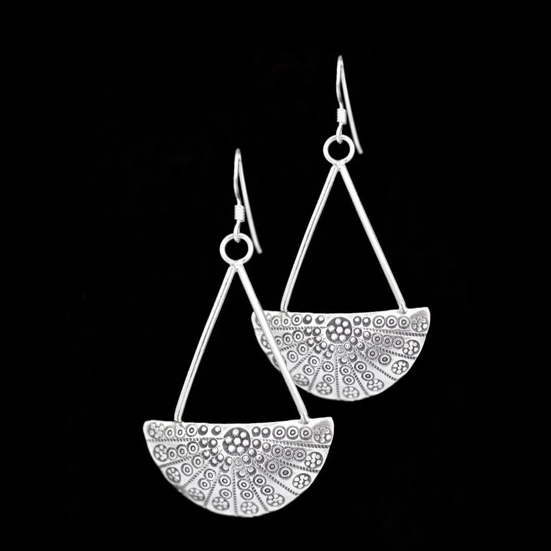 Boucles D’oreille Pendantes En Argent 925 Massif – Style Ethnique Artisan – Occasion