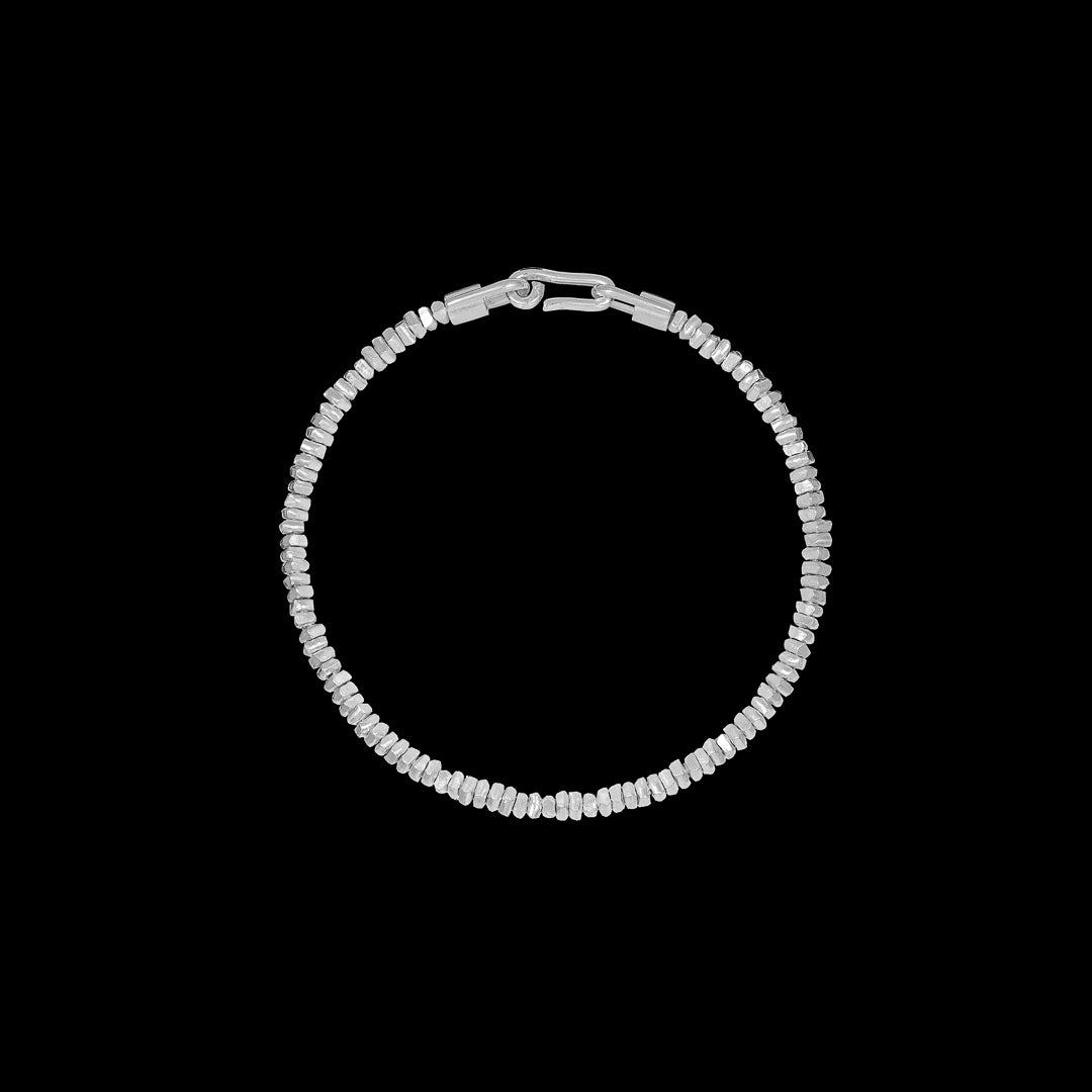 bracelet souple avec perles artisanales en argent massif N°14 - Itsara Bijoux