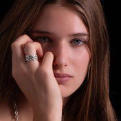 Bague en argent massif ethnique N°10 bague tressée en argent patiné, bijou artisanal en argent pur, avec un motif de chaîne - Itsara bijoux