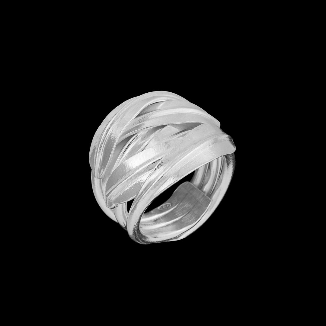 Bague en argent massif contemporaine N°67 faite entièrement à la main, modèle ajustable - Itsara bijoux