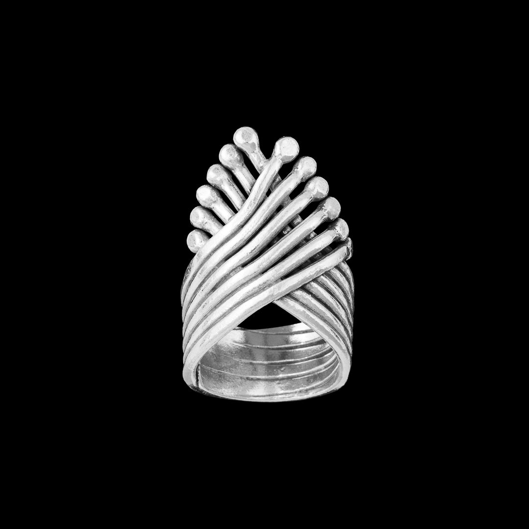 Grande bague argent massif ethnique N°24 de Itsara Bijoux, bijou iconique et graphique - Itsara bijoux