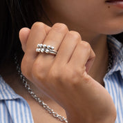 Bague en argent massif ethnique N°42 - anneau avec perles d'argent patiné - Itsara Bijoux