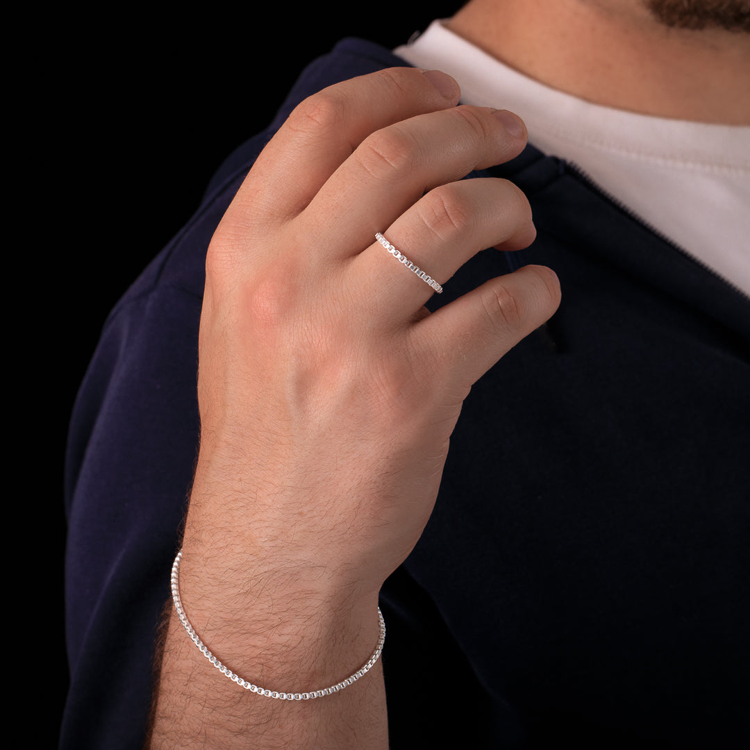 bague chaine en argent N°37 -bague réalisée avec une chaine en argent 925 à maillon carré - Itsara 