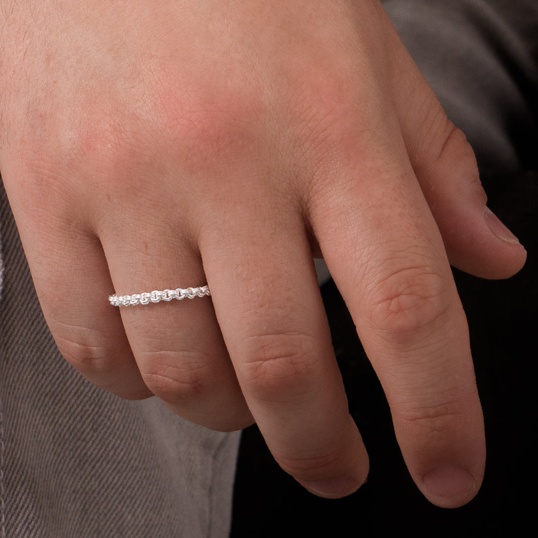 bague chaine en argent massif 925 N°32 - bague souple en chaine argent 925 à double maillons - Itsara