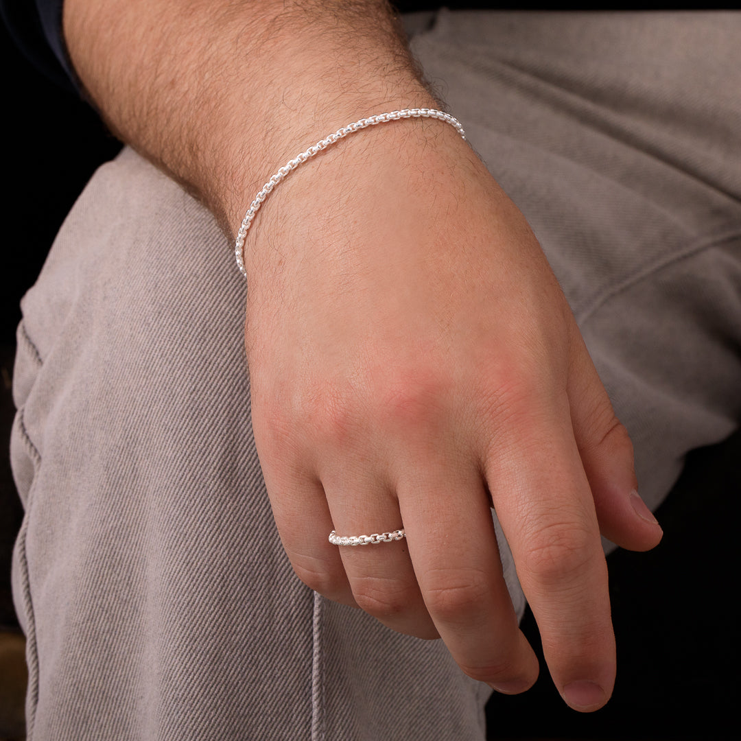 bague chaine en argent massif N°36 - bague souple chaine en argent 925 maillons arrondis  - Itsara 