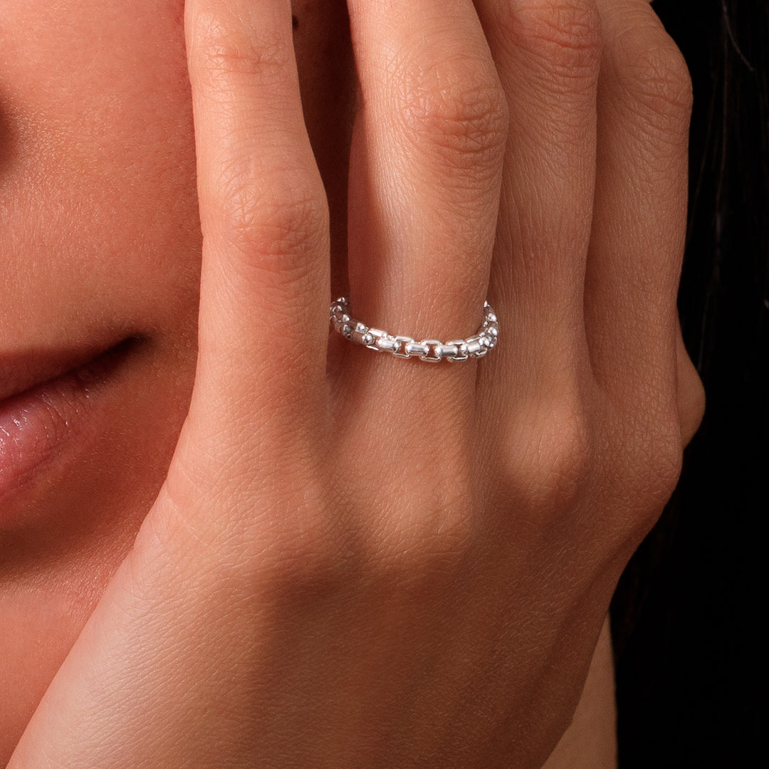 bague souple chaine en argent massif 925 N°36 - Itsara - bague alliance en argent massif 