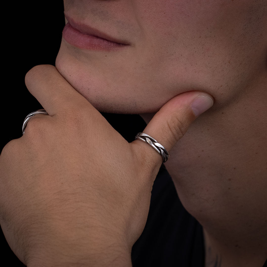 Bague artisanale en argent contemporaine N°59 - anneau tressé pour homme faite entièrement à la main - Itsara bijoux