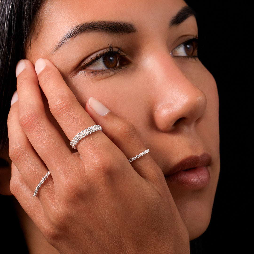 bague chaine en argent N°32 - bague fine en chaine en argent massif 925 en double maillons - Itsara