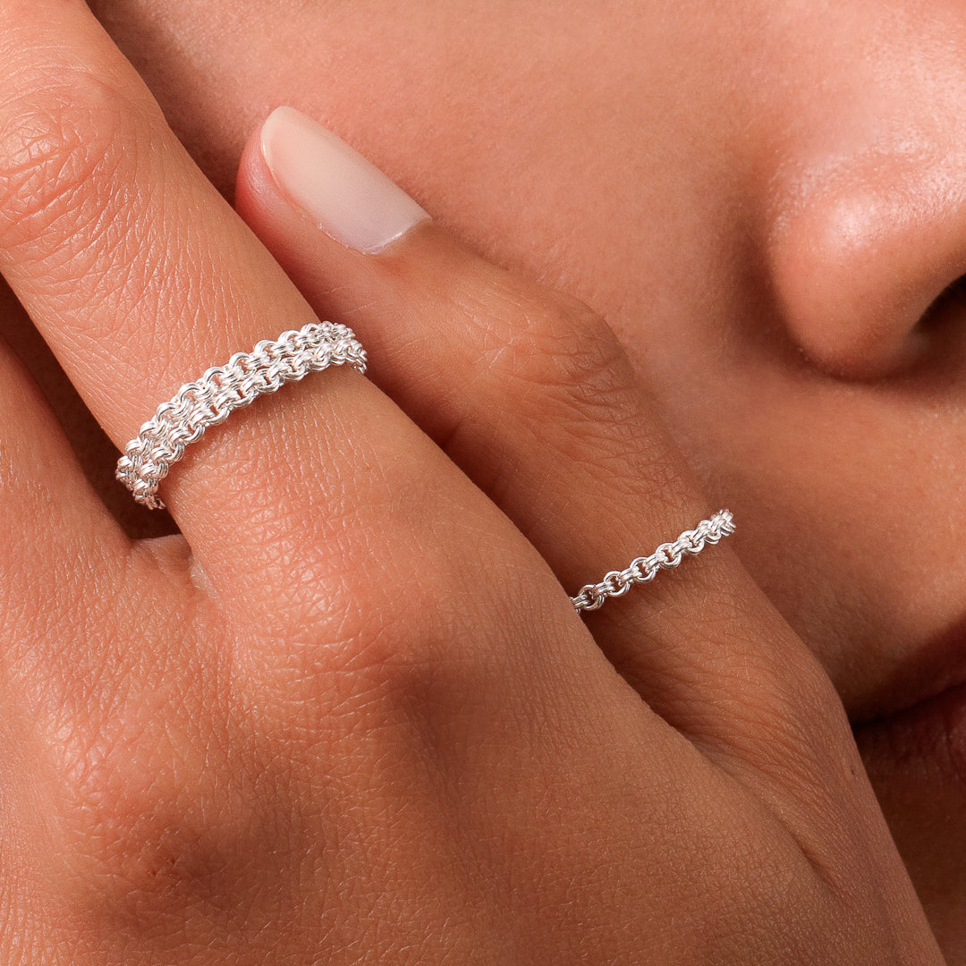 bague chaine en argent N°32 - bague fine en chaine en argent massif 925 en double maillons - Itsara