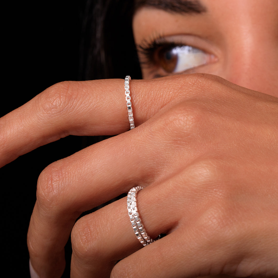bague chaine en argent N°37 -bague réalisée avec une chaine en argent 925 à maillon carré - Itsara 