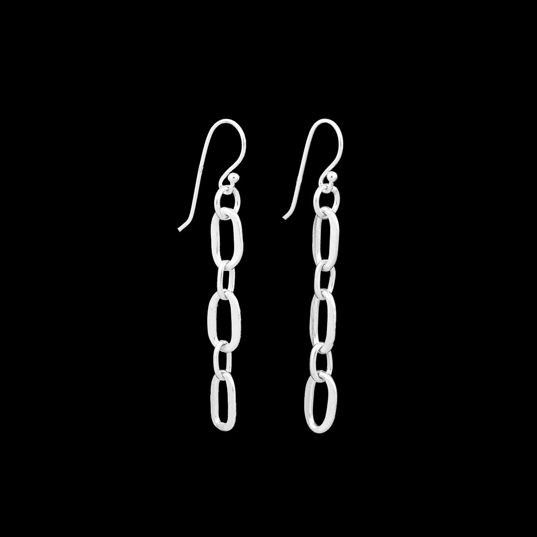 Boucles d'oreilles artisanales chaîne en argent massif N°03 - boucles d'oreilles faites à la main en chaine à maillons d'argent - Itsara Bijoux