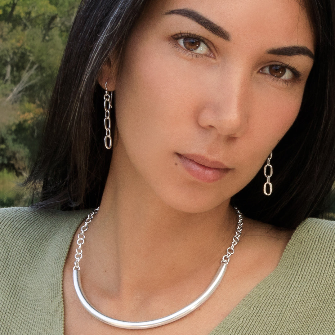 Boucles d'oreilles artisanales chaîne en argent massif N°03 - boucles d'oreilles faites à la main en chaine à maillons d'argent - Itsara Bijoux