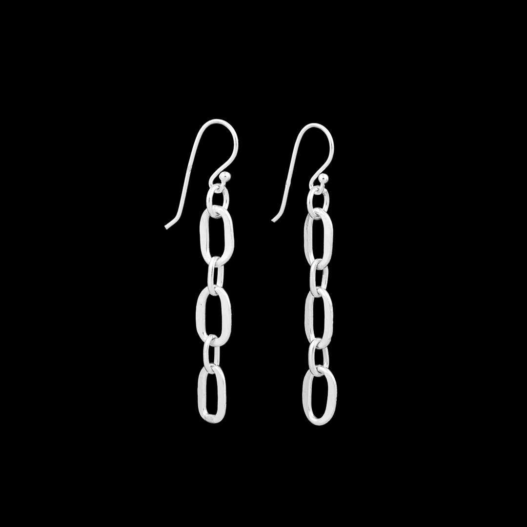 Boucles d'oreilles artisanales chaîne en argent massif N°03 - boucles d'oreilles faites à la main en chaine à maillons d'argent - Itsara Bijoux