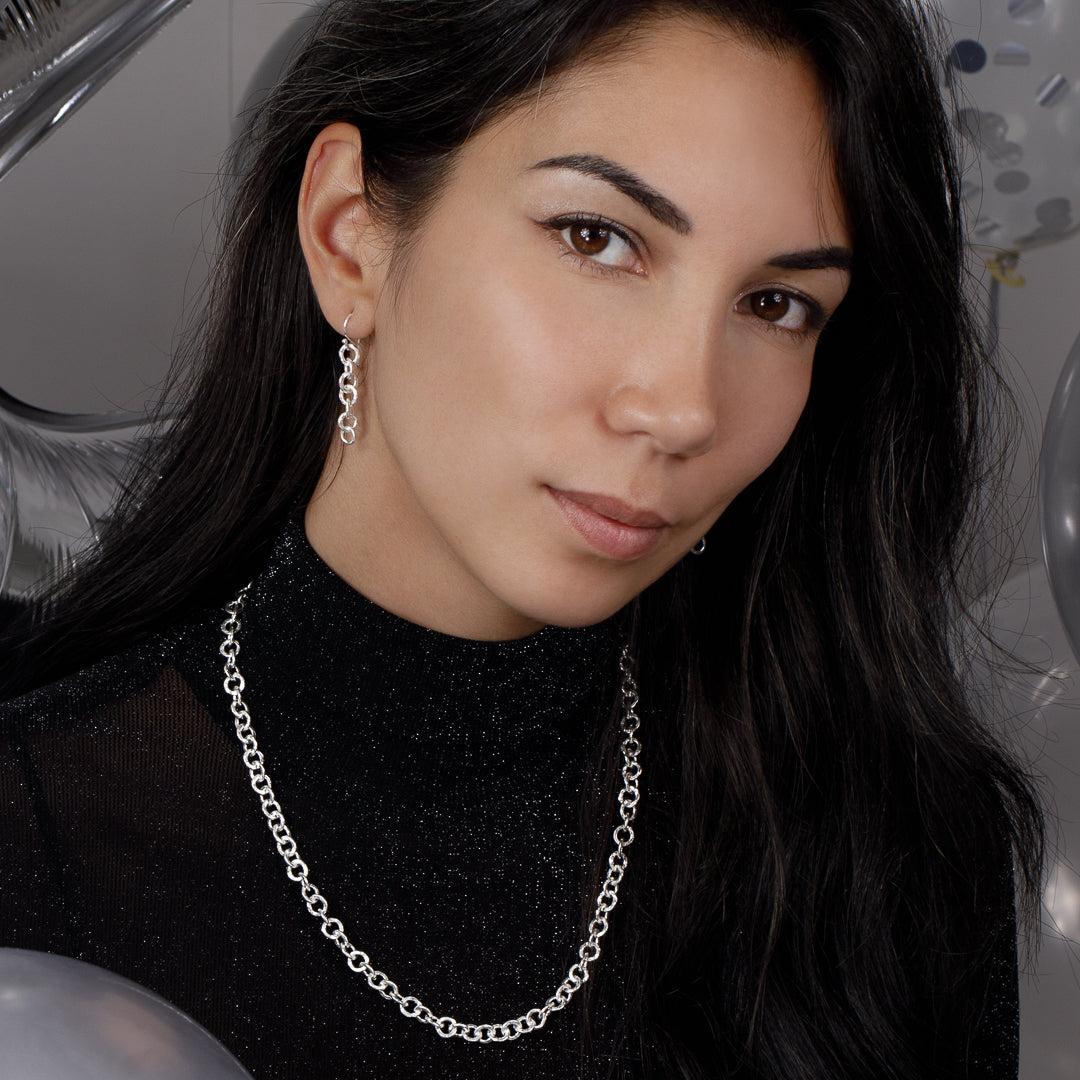 Boucles d'oreilles artisanales en argent massif contemporaines N°42-new- boucles d'oreilles chaine maillons en argent - Itsara Bijoux