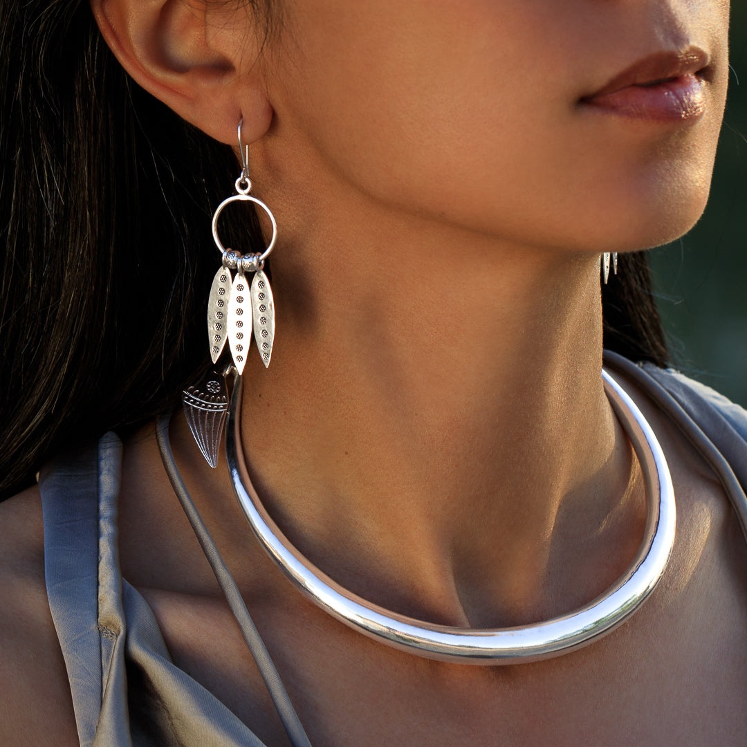 Boucles d'oreilles en argent massif Ethniques N°63, boucles artisanales pendantes style ethniques pour femme - Itsara Bijoux