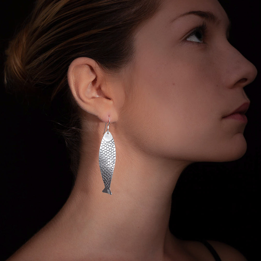 Boucles d'oreilles artisanales en argent massif poissons N°45 - Itsara Bijoux