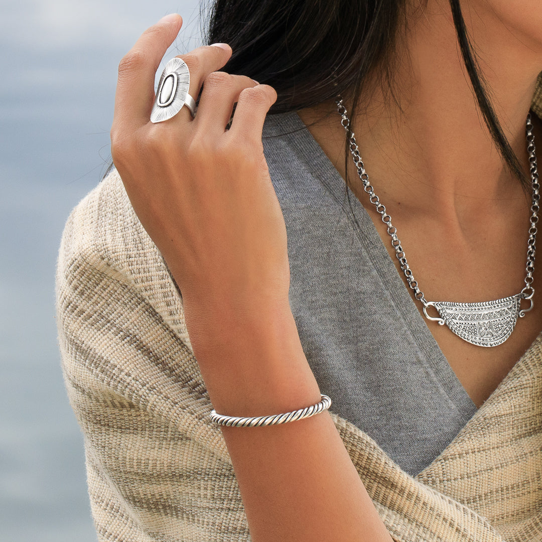 bracelet jonc torsadé en argent massif N°17 - Itsara Bijoux