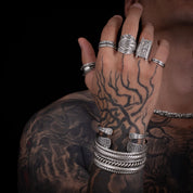 Bracelets et bagues en argent massif pour homme, artisanat ethnique traditionnel, jonc en argent massif N°18 bis, tressé et patiné - Itsara Bijoux