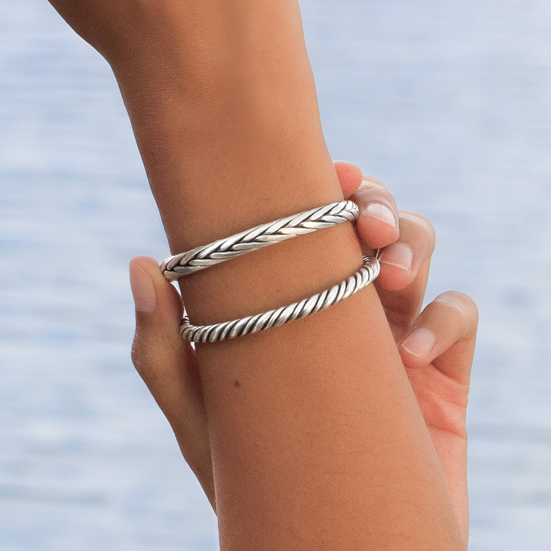 bracelet jonc tressé en argent massif N°37 - Itsara Bijoux