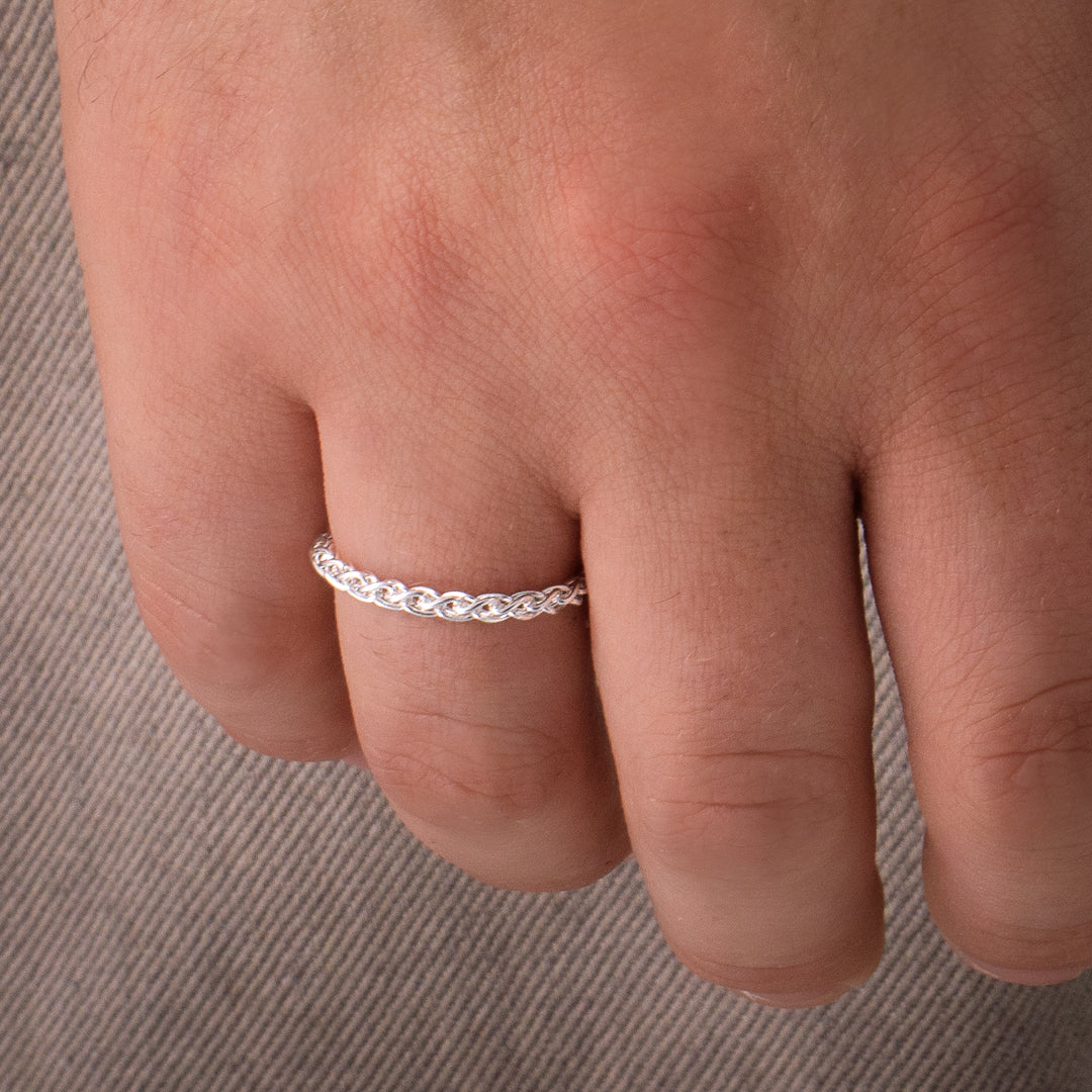 bague chaine en argent N°35 - bague réalisée en chaine en argent massif 925 maillons épis de blé - Itsara