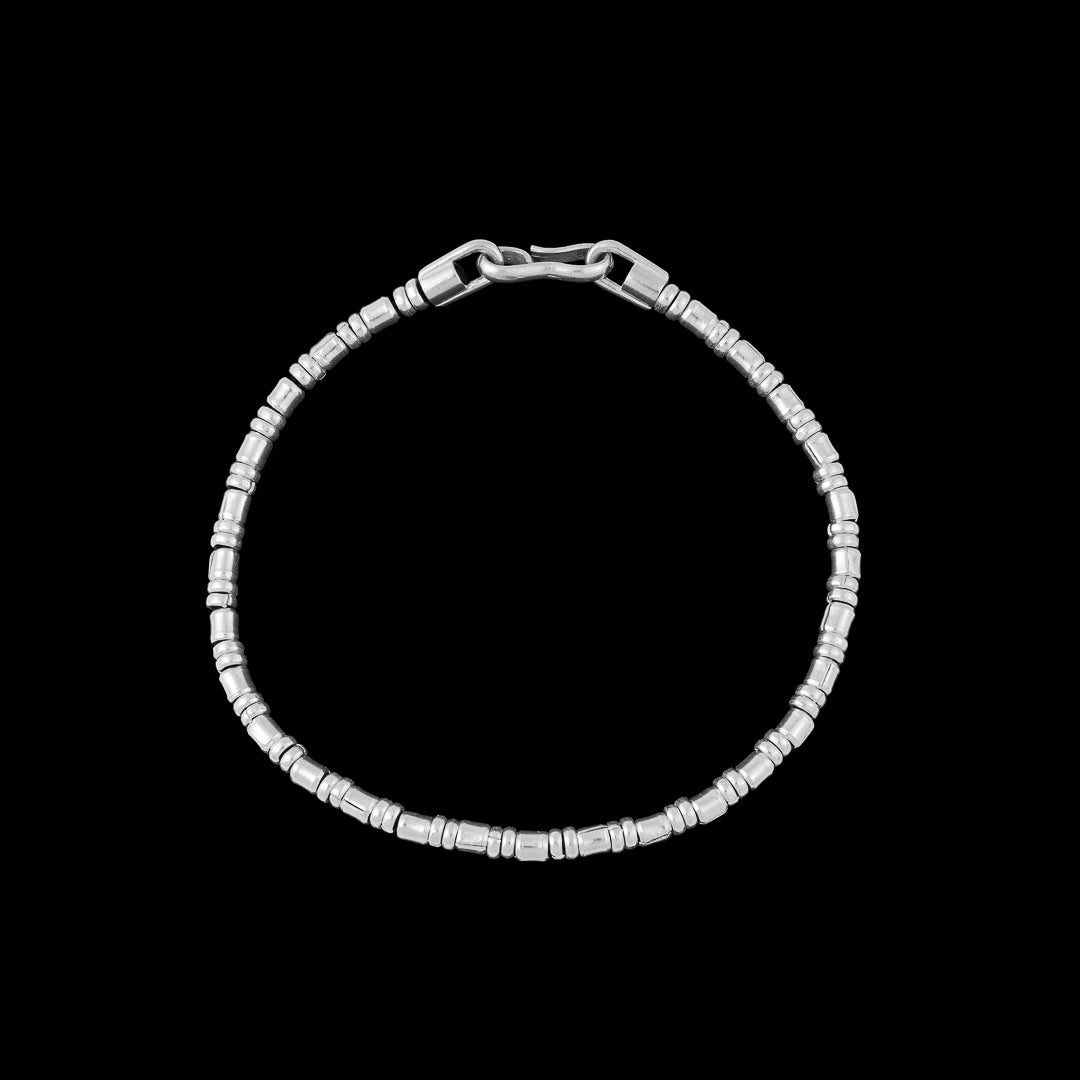 Bracelet souple en argent massif N°10 new - bracelet fin avec petites perles artisanales en argent - Itsara Bijoux