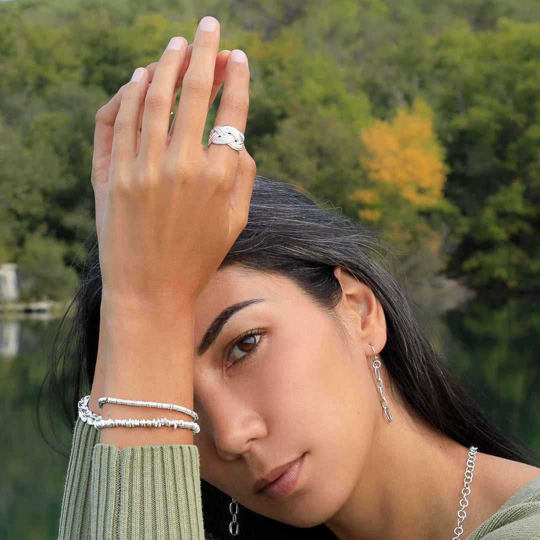 Bracelet souple en argent massif N°10 new - bracelet fin avec petites perles artisanales en argent - Itsara Bijoux