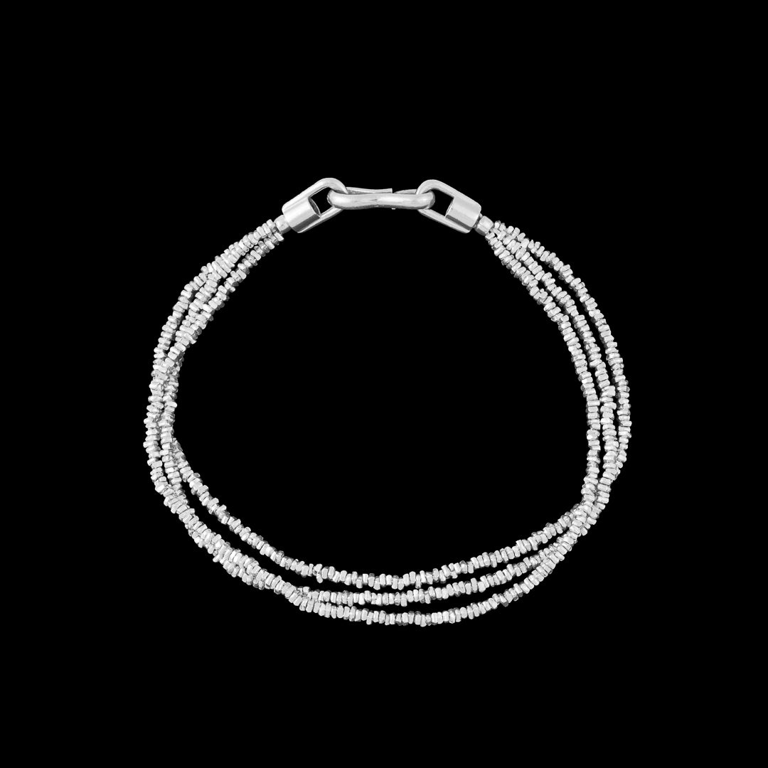 bracelet souple artisanal avec 3 rangs de petites perles faites à la main en argent massif - Bracelet souple argent N°13 - Itsara Bijoux