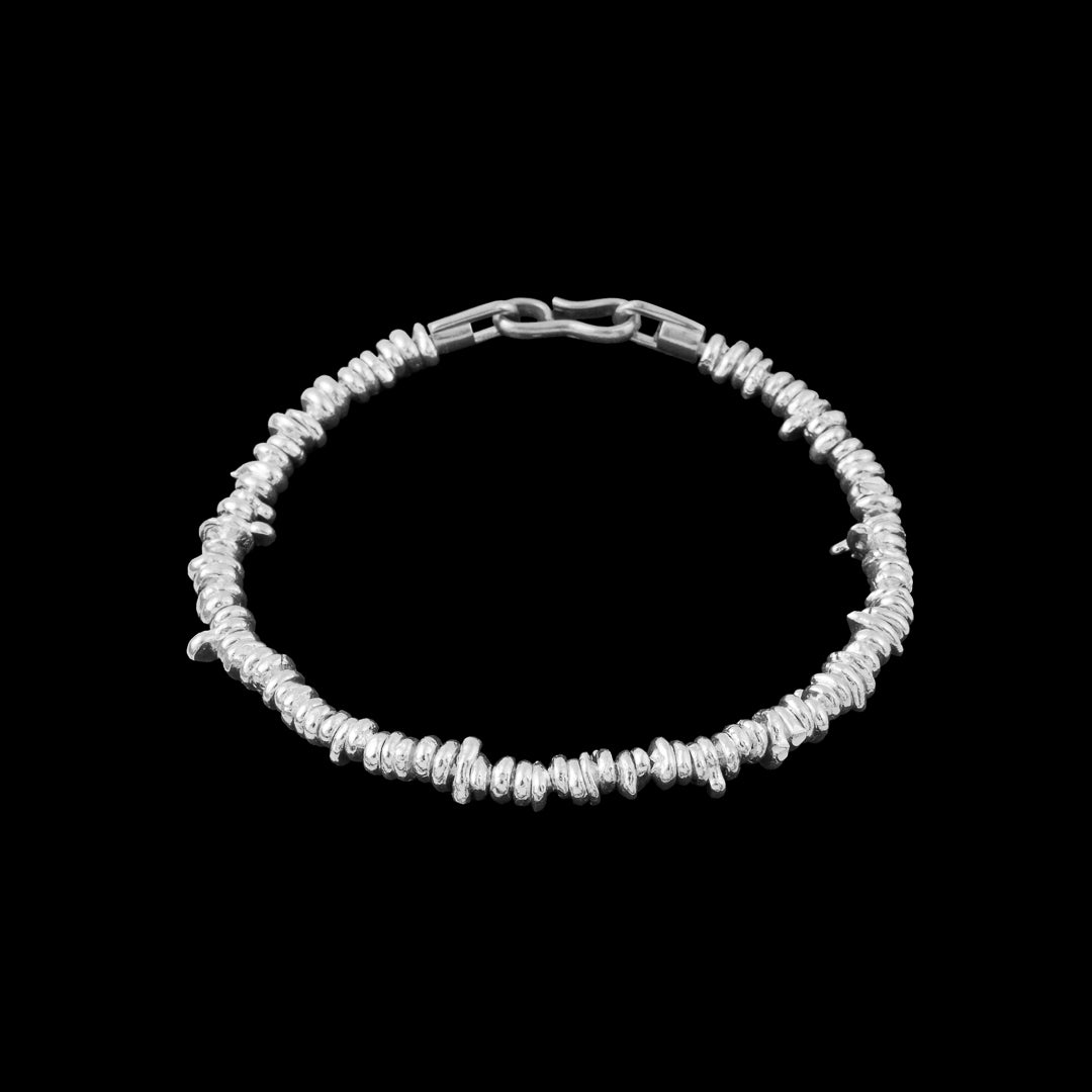 bracelet souple en argent massif N°18 - bracelet avec perles en argent artisanales - Itsara Bijoux