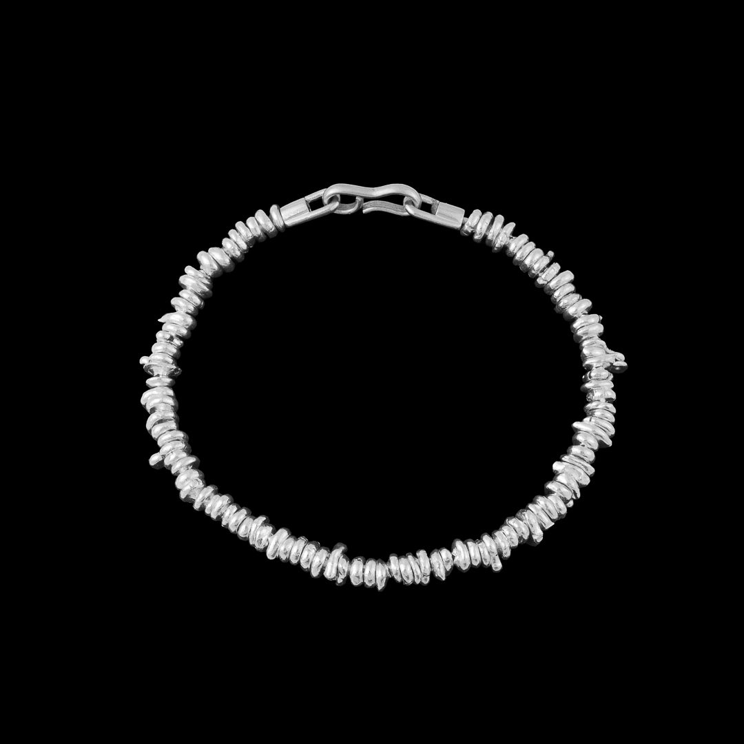 bracelet souple en argent massif N°18 - bracelet avec perles en argent artisanales - Itsara Bijoux