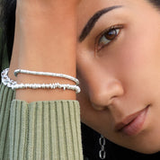 bracelet souple en argent massif N°18 - bracelet avec perles en argent artisanales - Itsara Bijoux