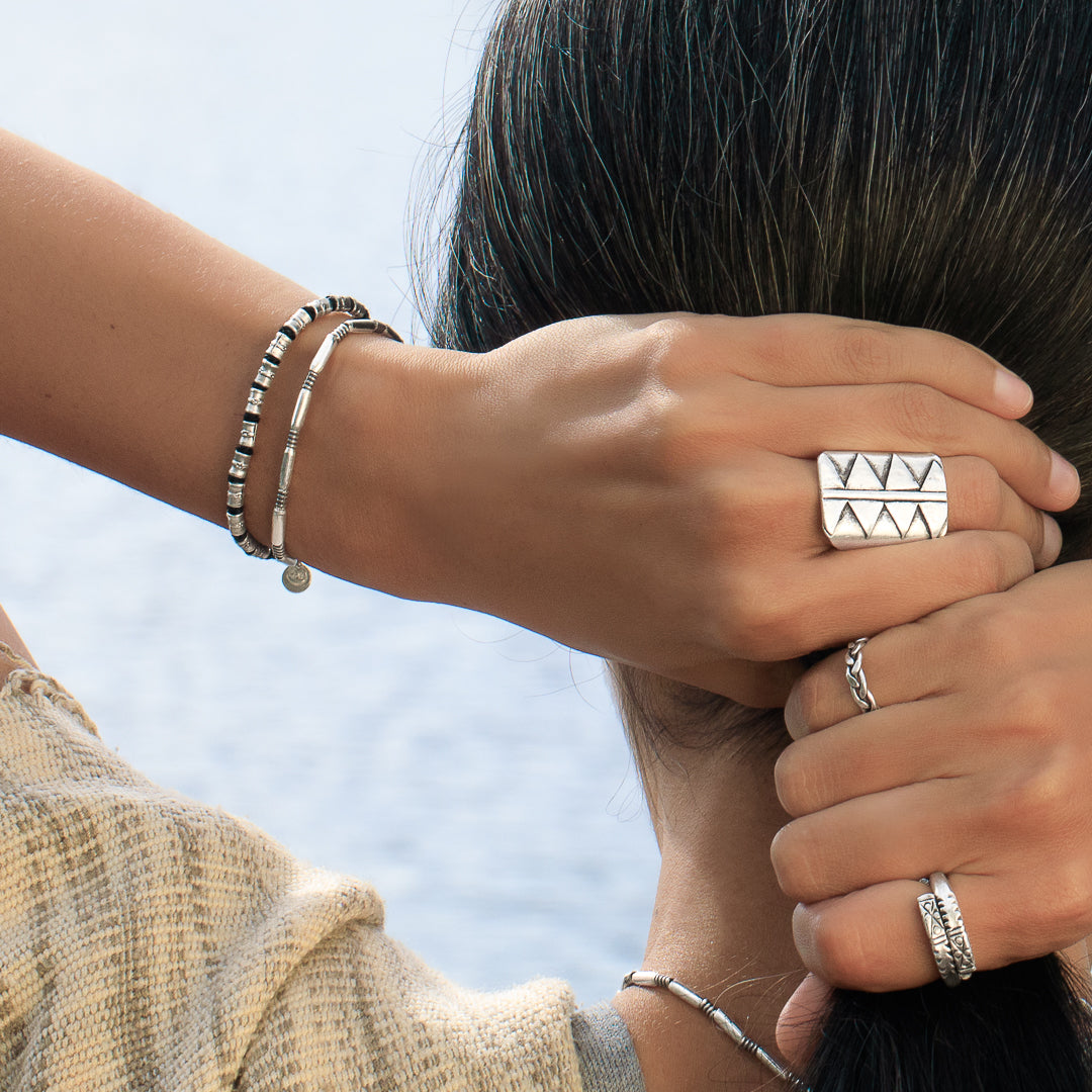 bracelet artisanal avec perles faites à la main en argent massif - bracelet souple N°12 - Itsara Bijoux