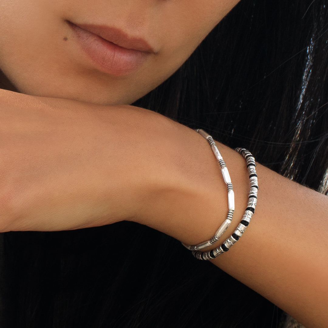 bracelet artisanal avec perles faites à la main en argent massif - bracelet souple N°12 - Itsara Bijoux