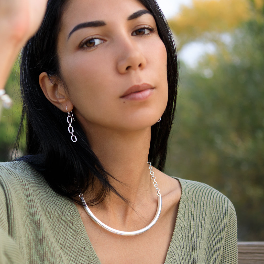 Collier en argent massif N°01 torque et chaine artisanales en argent massif - Itsara Bijoux