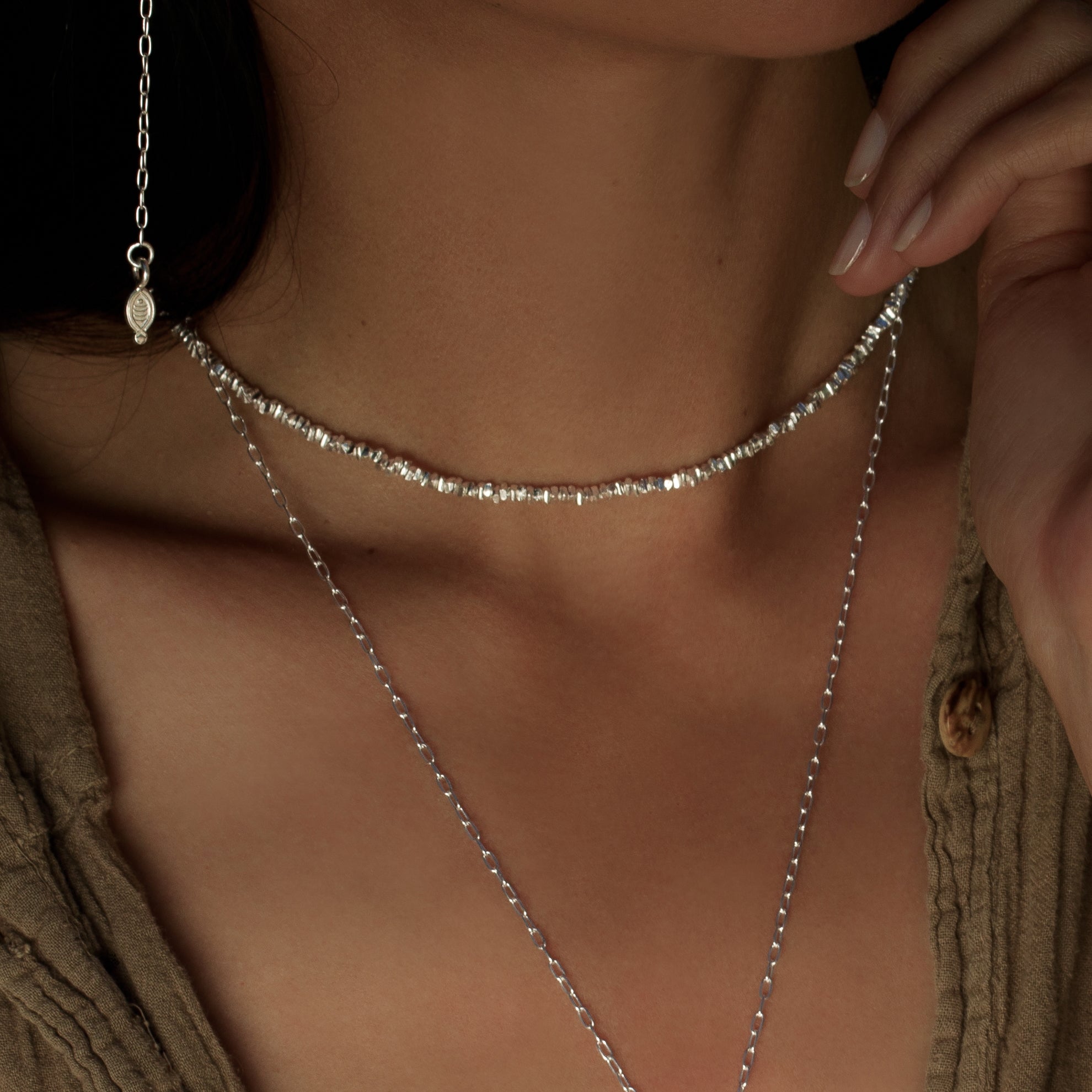 Collier avec perles artisanales facettées en argent massif N°07 - Itsara Bijoux