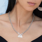 Collier ethnique artisanal en argent massif chaine et pendentif cadenas Hmong N°15 - Itsara Bijoux