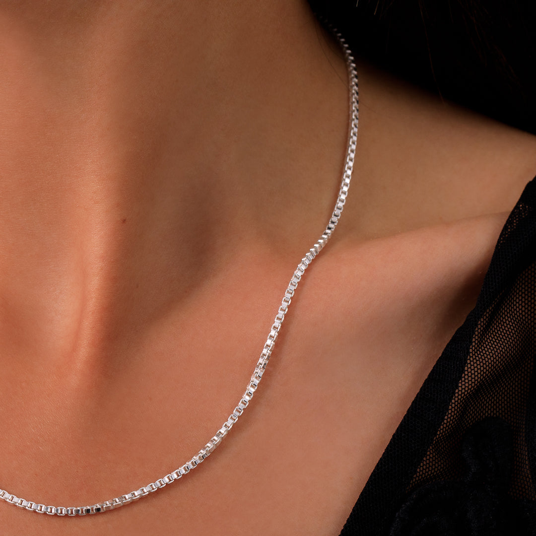 collier chaine en argent 925 N°37 - chaine en argent massif maillon carrés - Itsara