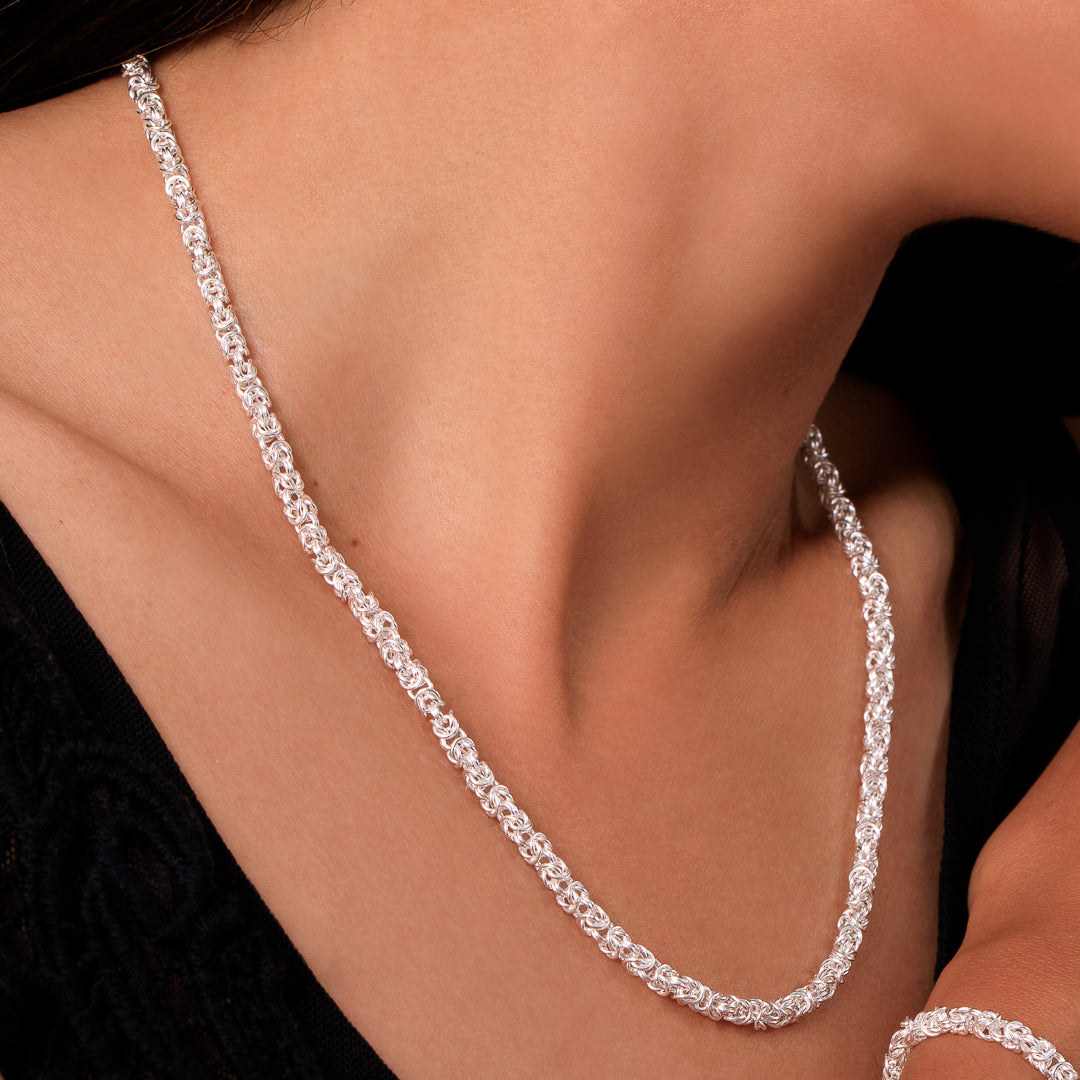 collier chaine en argent 925 N°39 - collier chaine en argent massif 92,5 en maille byzantine - Itsara