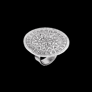 Bague plateau en argent massif ethnique N°20, façonnée à la main avec motifs floraux et de nature, bijou artisanal ajustable - Itsara bijoux