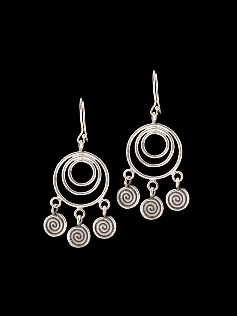 boucles d'oreilles artisanales spirales en argent massif N°17