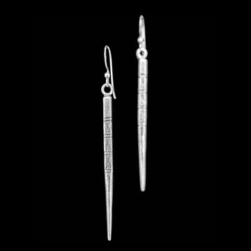 Boucles d'oreilles en argent Ethniques N°29 avec motifs poinçonnés à main levée de motifs tribaux et patinés - Itsara Bijoux