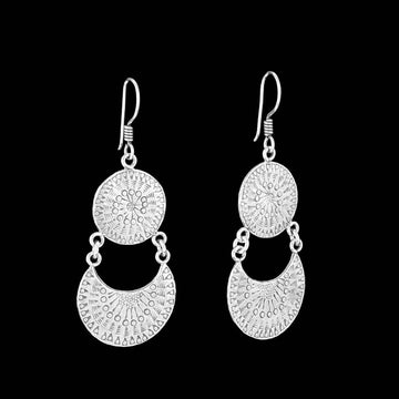 Boucles d'oreilles en argent massif ethniques avec boucles pendantes représentant un soleil et la lune pour femme