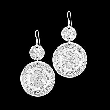 Boucles d'oreilles en argent Ethniques N°56 avec des motifs ethniques et floraux en argent massif pour femme - Itsara Bijoux