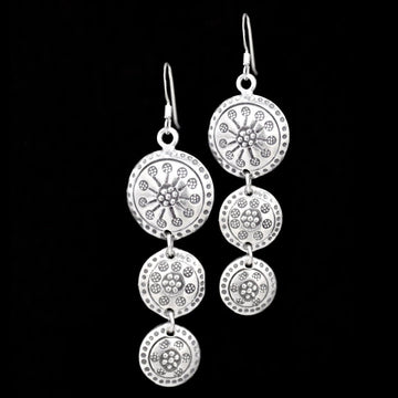 Boucles d'oreilles en argent Ethniques N°57 composées de trois pièces d'argent massif pour femme - Itsara Bijoux