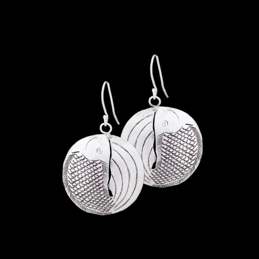 Boucles d'oreilles en argent Poissons N°17 en forme de poissons en argent massif, fait entièrement à la main pour femme - Itsara Bijoux