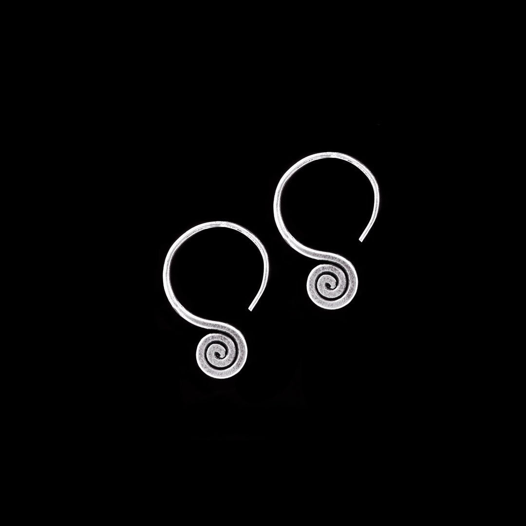 Boucles D'oreilles Spirales Argent Massif 925 Avec Verre Noir - Occasion - #H5