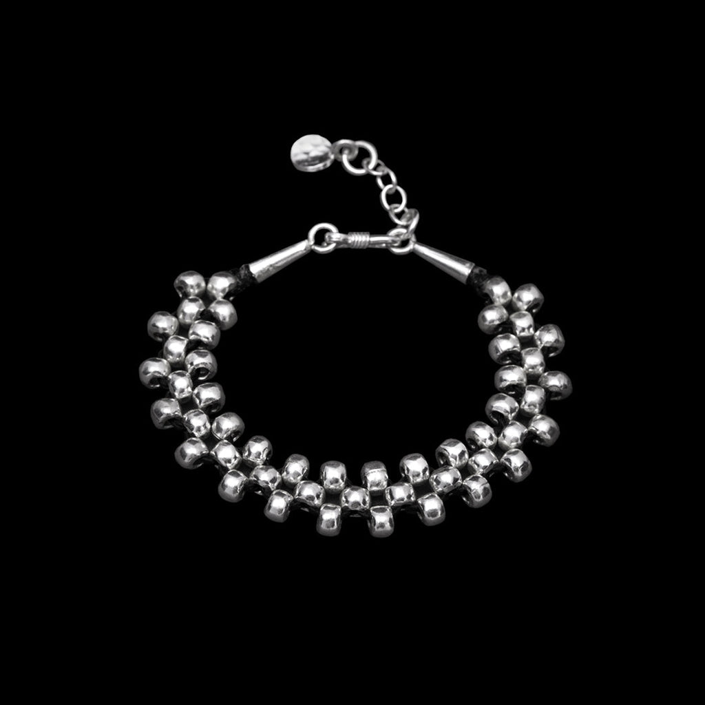 Bracelet souple en argent N°54 - Itsara bijoux13.5Bracelet artisanal souple N°54 en macramé de coton ciré avec perles rondes en argent massif